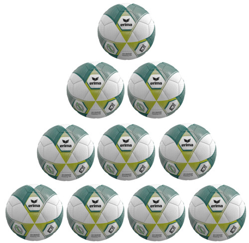 10er Ballpaket / Ballset Erima Fußball Hybrid Training 2.0 metallic green/silver/lime Gr. 3