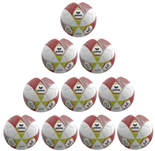 10er Ballpaket / Ballset Erima Fußball Hybrid Training 2.0 metallic red/silver/lime Gr. 4