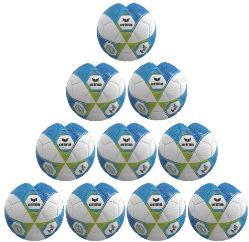 10er Ballpaket / Ballset Erima Fußball Hybrid Lite 290g curacao/lime Gr. 4