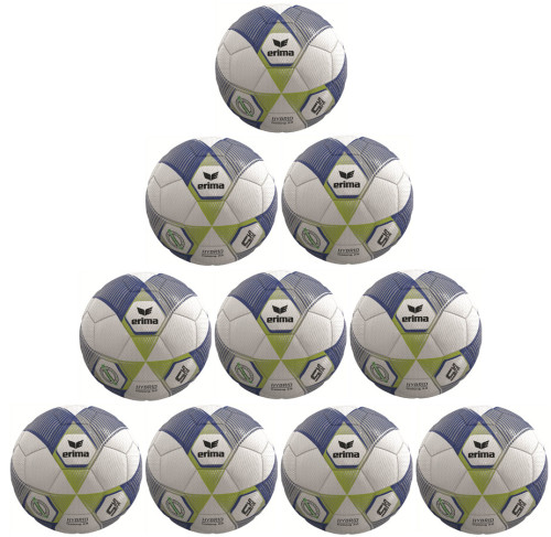 10er Ballpaket / Ballset Erima Fußball Hybrid Training 2.0 metallic blue/silver/lime Gr. 5