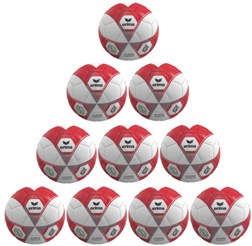 10er Ballpaket / Ballset Erima Fußball Hybrid Training 2.0 rot/silber Gr. 5