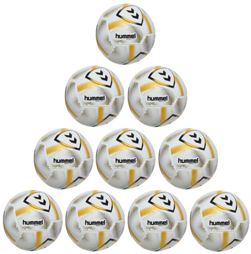 10er Ballpaket / Ballset Hummel Fußball hmlAEROFLY Match weiß/gold/schwarz Gr. 5