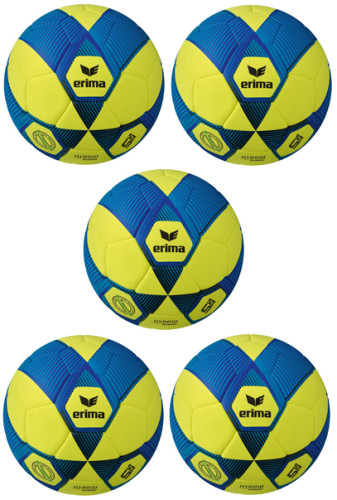 5er Ballpaket Erima Hallenfußball Hybrid Indoor gelb/new royal Gr. 5
