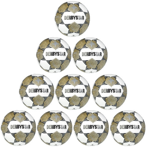 10er Ballpaket / Ballset DERBYSTAR Fußball Brillant TT v23 weiß/gold/silber Gr. 5