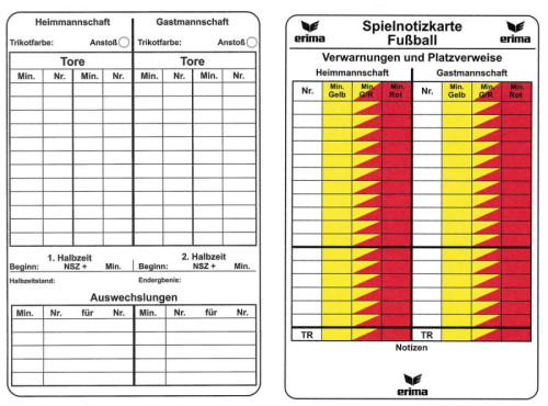 Erima Spiel-Notizkarten für Schiedsrichter 50 Stück