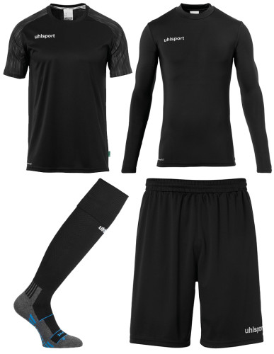 Uhlsport Reaction Torwartset: Tirkot, Baselayer, Shorts, Stutzen schwarz/anthra Gr. 128 - 164