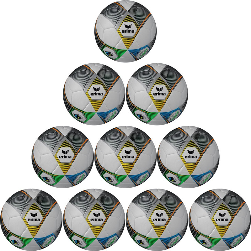 10er Ballpaket / Ballset Erima Fußball Hybrid Eco Fairtrade silver/navy Gr. 5