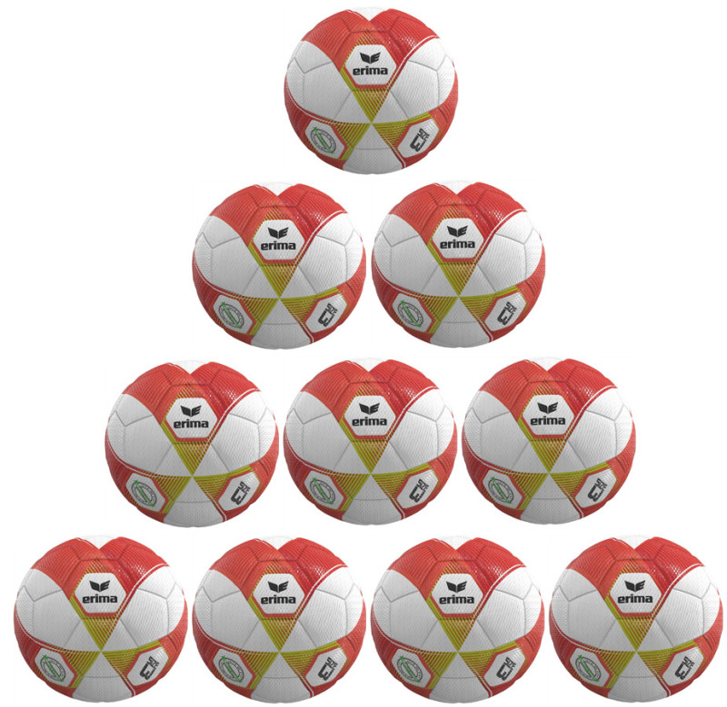 10er Ballpaket / Ballset Erima Fußball Hybrid Lite 290g fiery-coral/lime Gr. 3