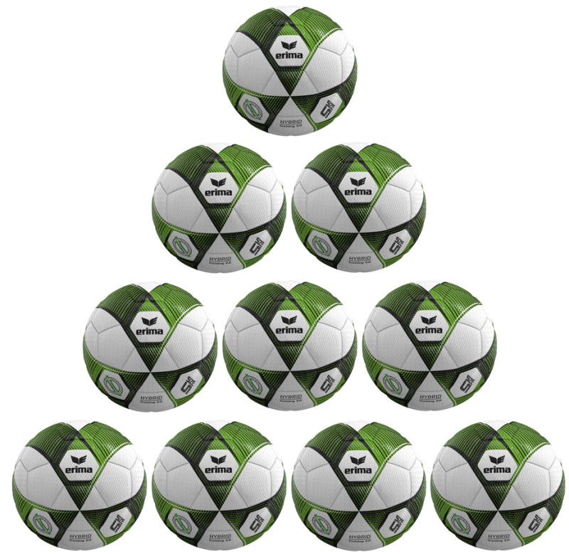 10er Ballpaket / Ballset Erima Fußball Hybrid Training 2.0 black/green gecko Gr. 5