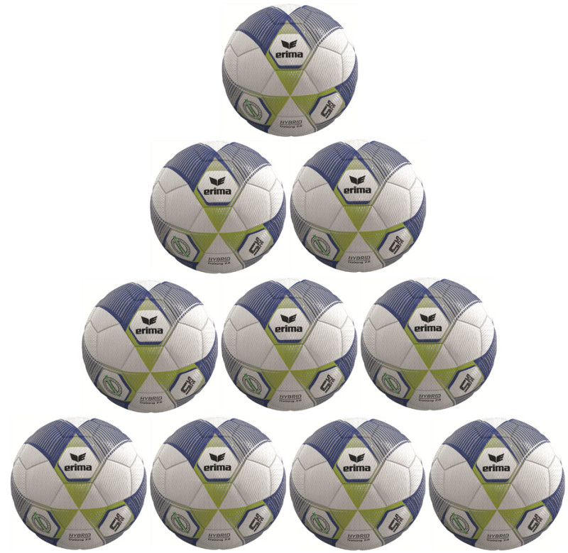 10er Ballpaket / Ballset Erima Fußball Hybrid Training 2.0 metallic blue/silver/lime Gr. 5
