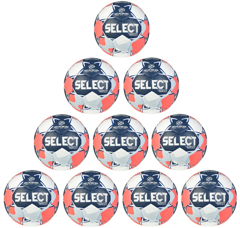 10er Ballpaket / Ballset SELECT Handball Ultimate Replica EHF Euro Men v26 blau/rot Gr. 0, 1, 2, 3