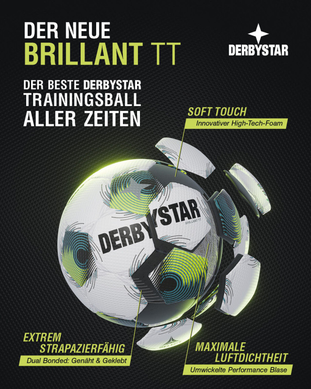 DERBYSTAR Fußball Brillant TT v26 weiß/grün/gelb Gr. 5 10er Paket Bulletpoints