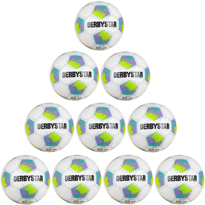 10er Ballpaket / Ballset DERBYSTAR Fußball Brillant Light 350g Trainingsball v26 weiß/grün/lila Gr. 4, 5