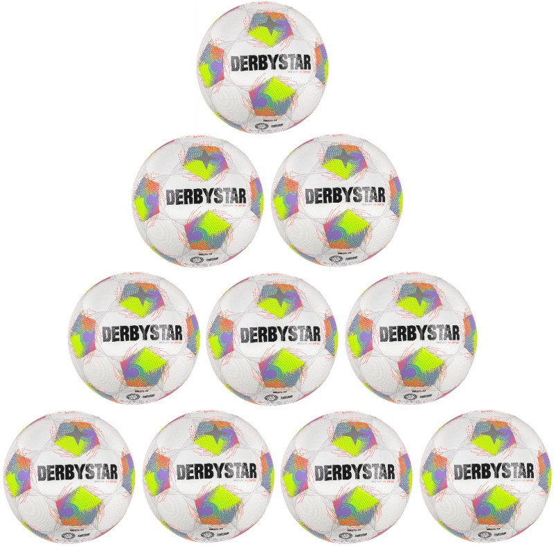 10er Ballpaket / Ballset DERBYSTAR Fußball Brillant S-Light 290g Trainingsball v26 weiß/grün/lila Gr. 3, 4, 5