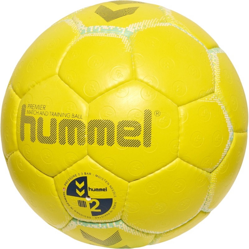Hummel Handball Trainings- und Wettspielball Premier gelb/weiß/blau Gr. 1, 2, 3 Vorderseite