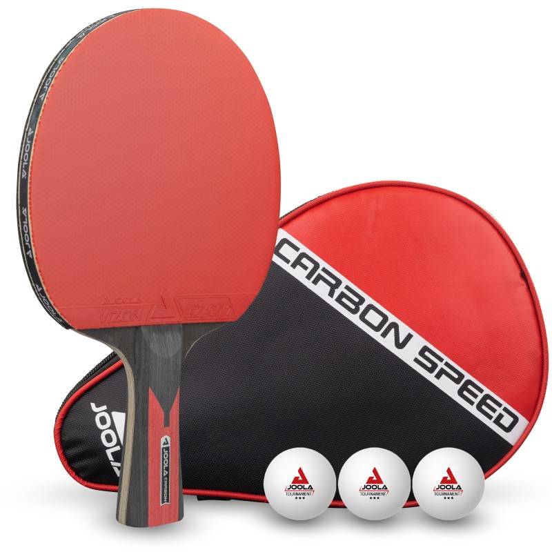 JOOLA Tischtennisschläger Carbon Speed + 3 Bälle + Schlägerhülle